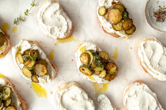 some Slices of bread with courgette and ricotta Vegetarian Bruschetta Recipe 