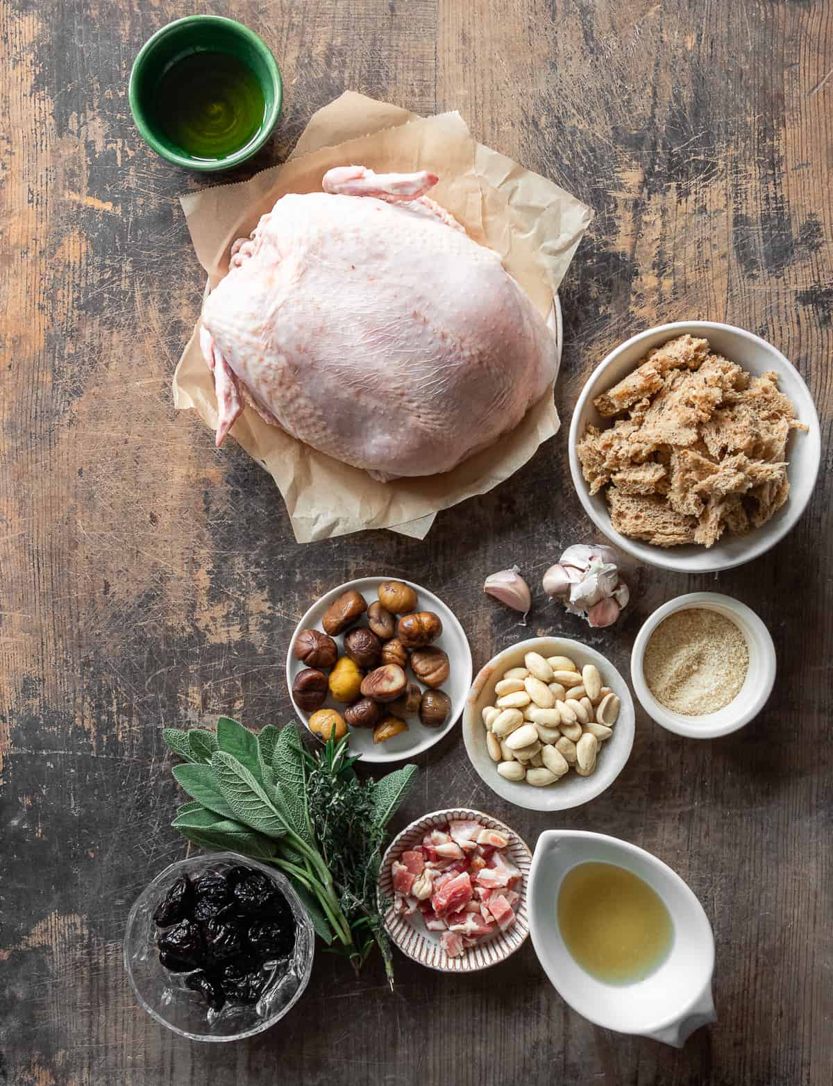 ingredients for roasted chicken with bread stuffing