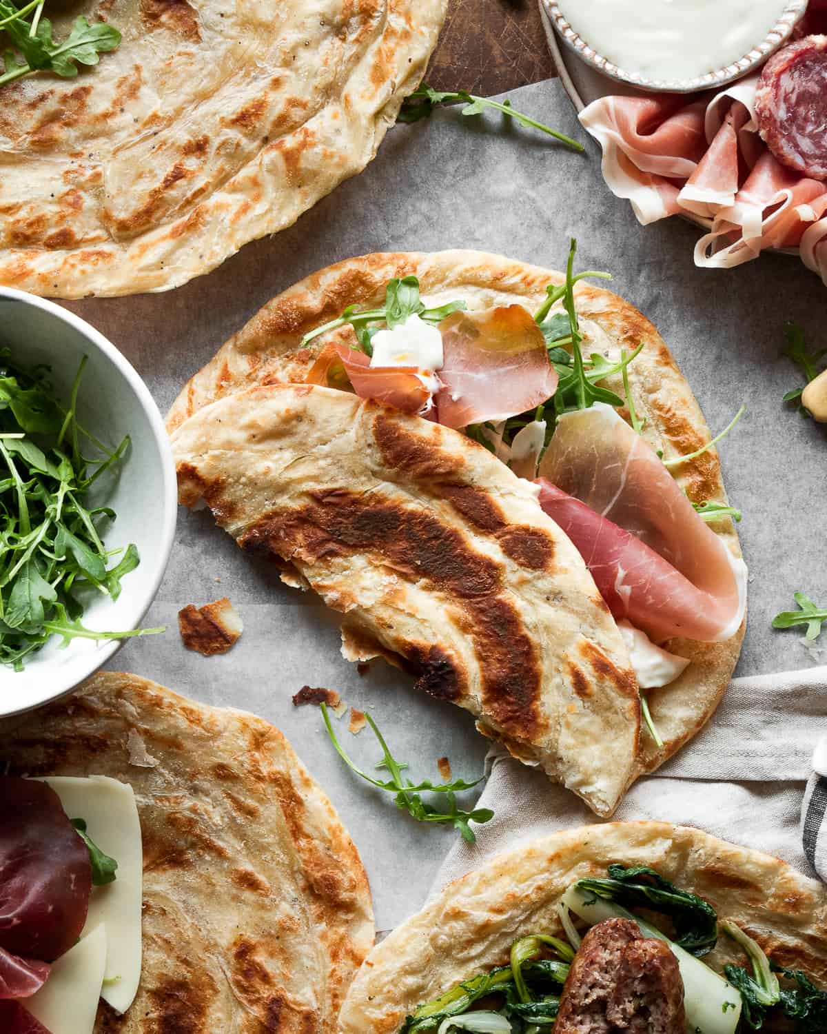 Folded piadina with cured meat 