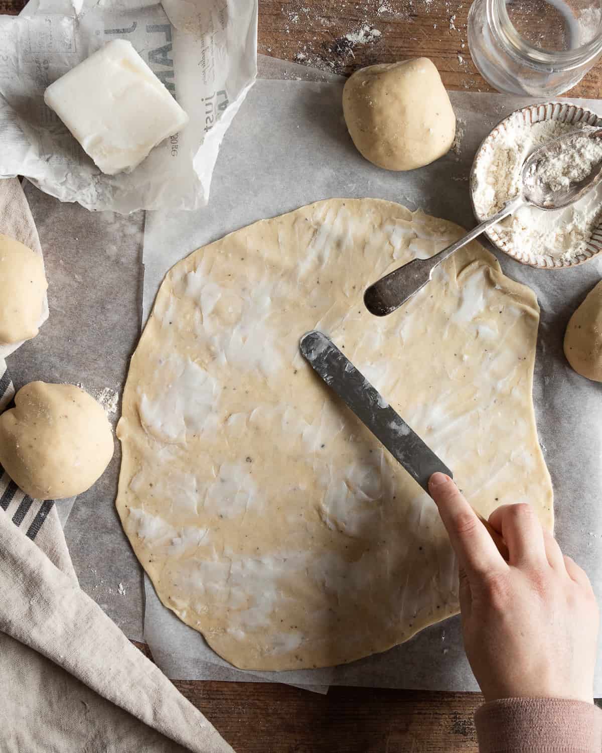 Lard spread on the dough