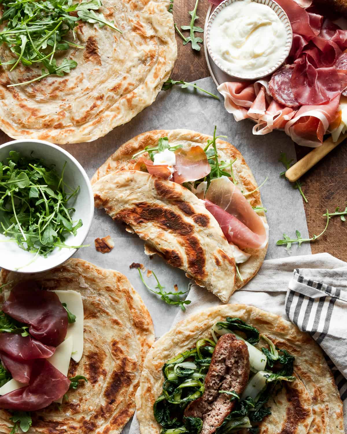 Filled piadina on table