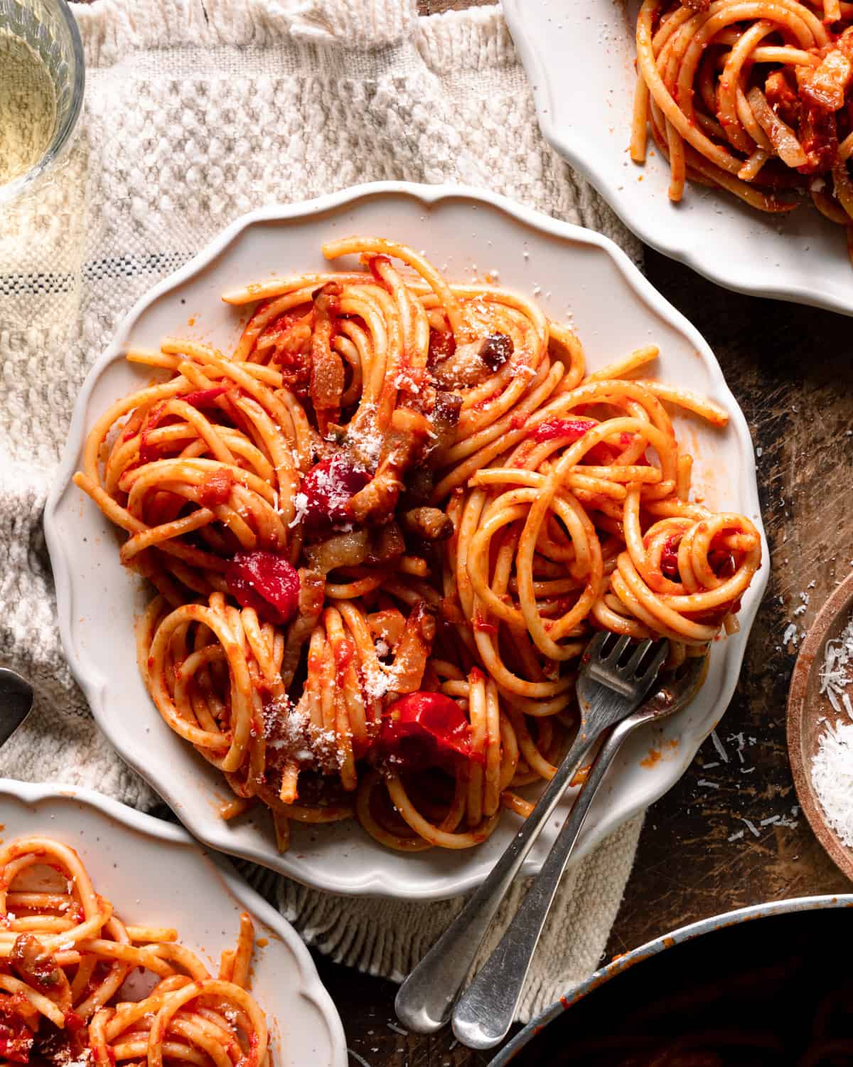 Authentic amatriciana recipe on a plate 