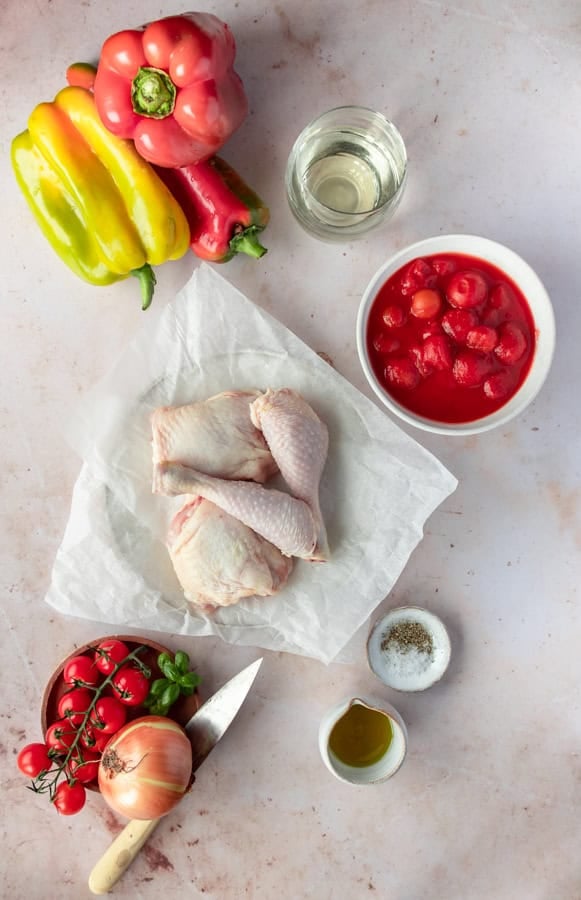 ingredients to make Roman Chicken and Peppers.