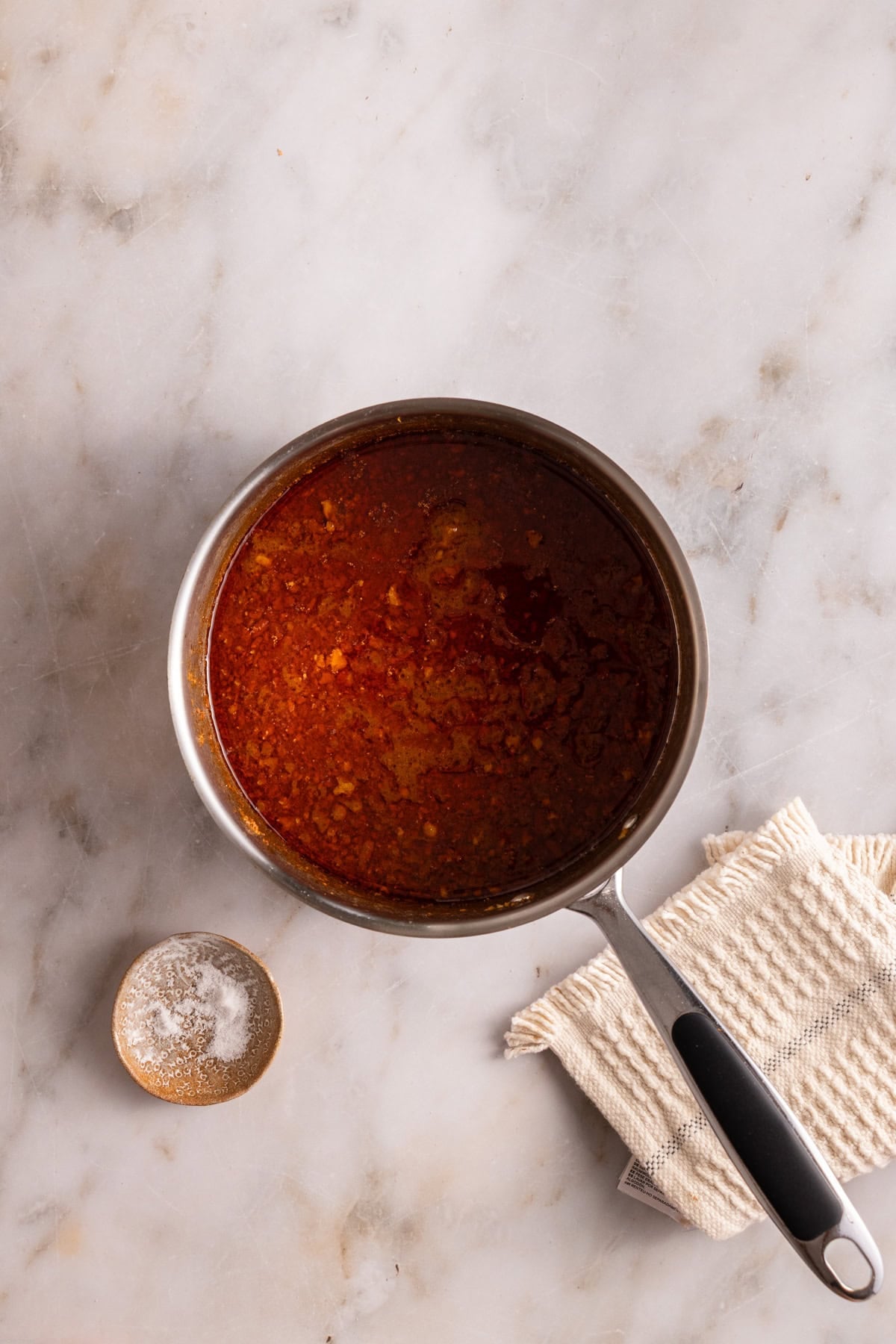 A large pot showing the final look of the ragu sauce.