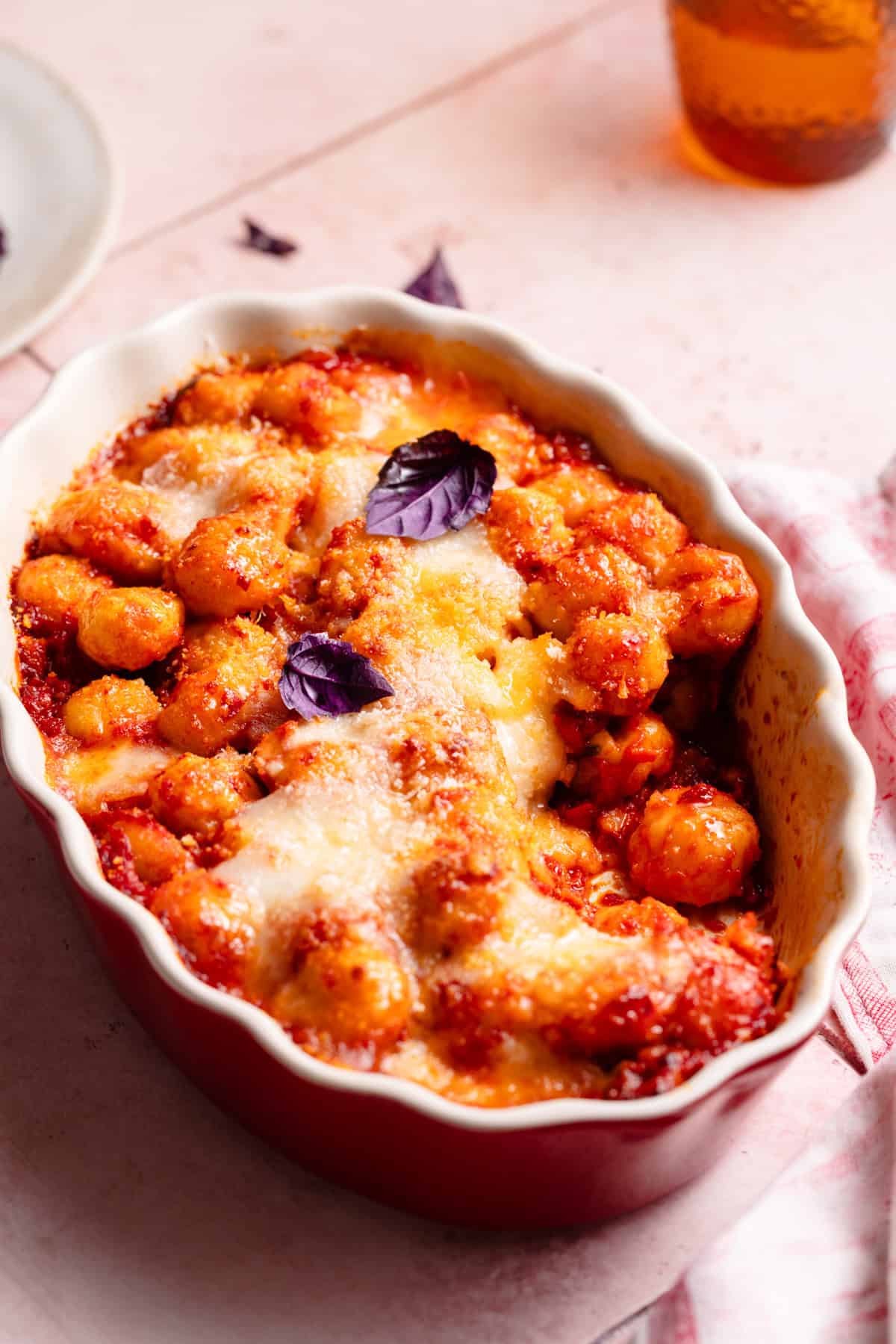 picture showing the baked gnocchi inside the backing tray